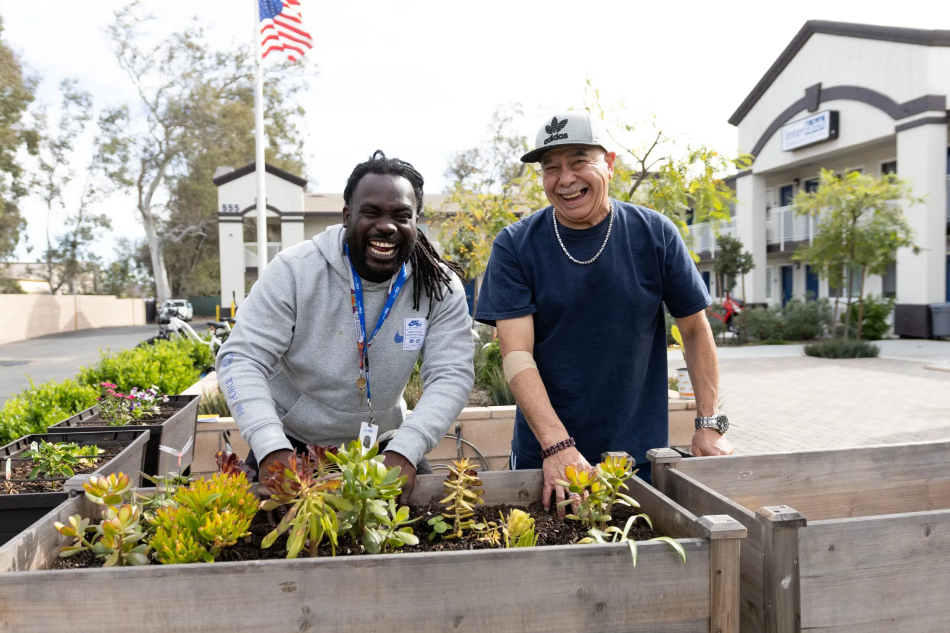 Two men gardening